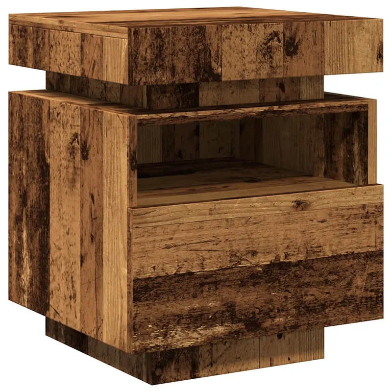 Lot de 2 tables de chevet pratiques avec éclairage LED 40 x 39 x 48 cm en bois d'ingénierie vieux bois 02_0051159