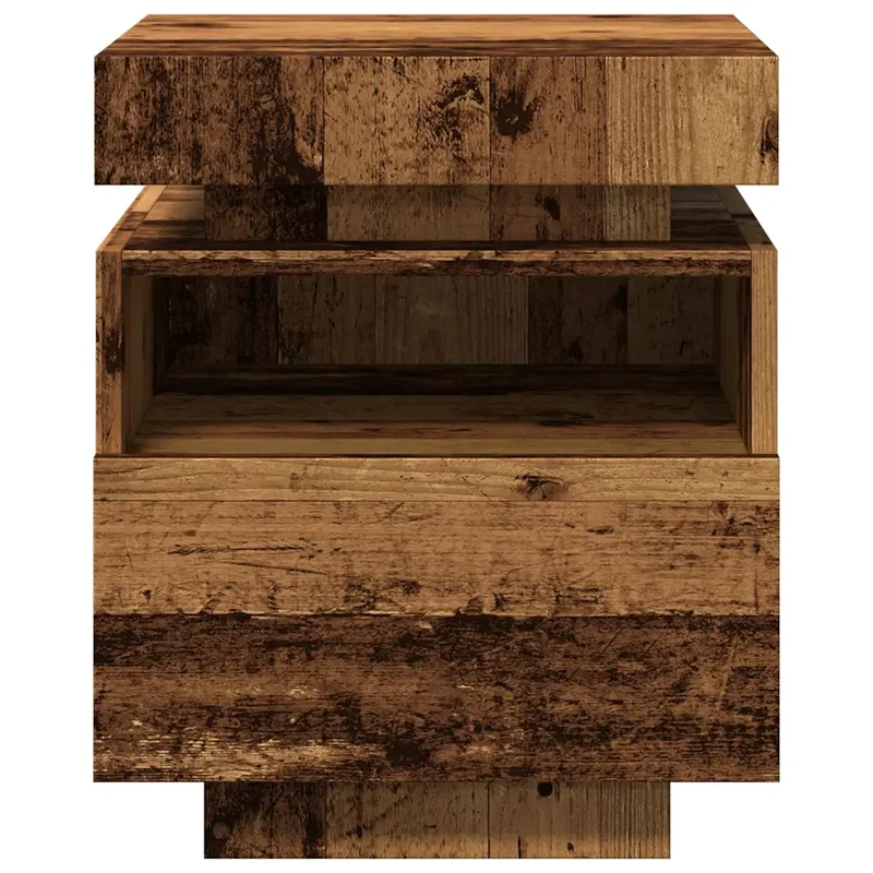Lot de 2 tables de chevet pratiques avec éclairage LED 40 x 39 x 48 cm en bois d'ingénierie vieux bois 02_0051159
