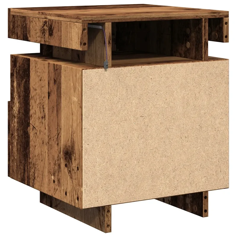 Lot de 2 tables de chevet pratiques avec éclairage LED 40 x 39 x 48 cm en bois d'ingénierie vieux bois 02_0051159