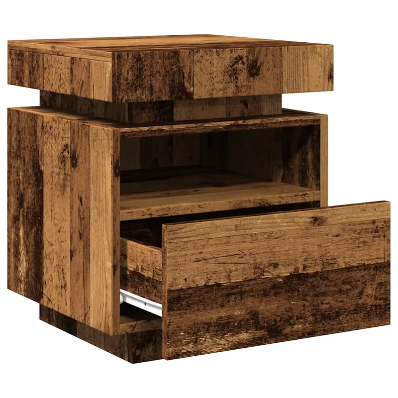 Lot de 2 tables de chevet pratiques avec éclairage LED 40 x 39 x 48 cm en bois d'ingénierie vieux bois 02_0051159