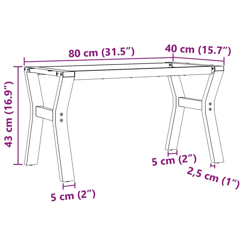 Pieds de table basse cadre en Y 80 x 40 x 43 cm robustes stables style industriel en acier noir 02_0047251