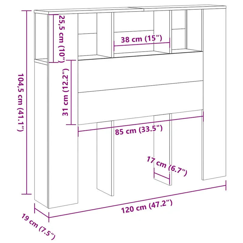 Armoire de tête de lit bibliothèque contemporaine 120 x 19 x 104 cm grand espace de rangement en bois d'ingénierie vieux bois 02_0050966