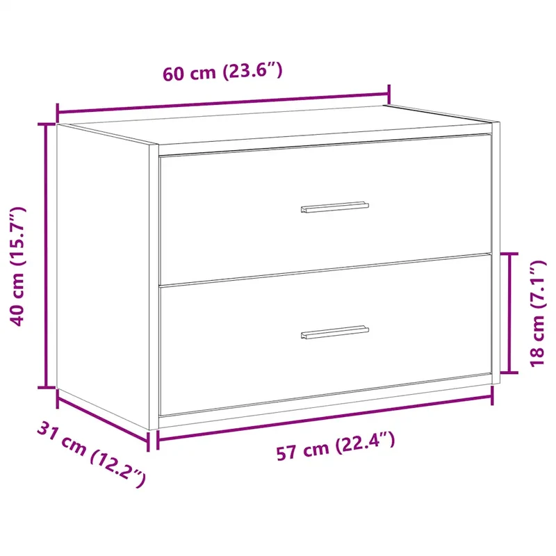 Armoire de rangement empilable avec 2 tiroirs pour salon chambre 60 x 31 x 40 cm en bois d'ingénierie chêne sonoma 02_0051192