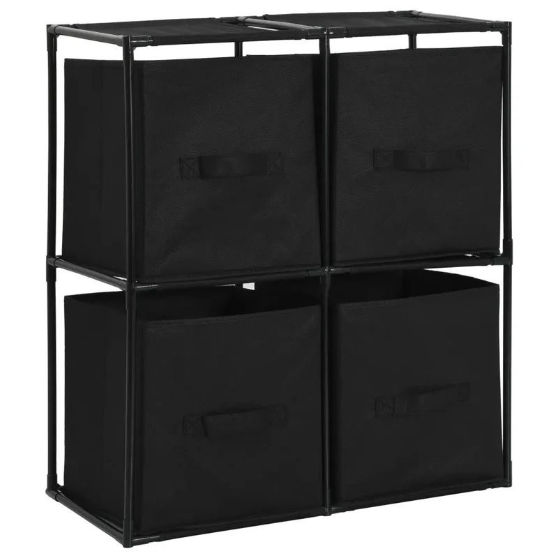 Armoire de rangement avec 4 paniers tissu pratique et élégante 63 x 30 x 71 cm en acier noir 02_0046447