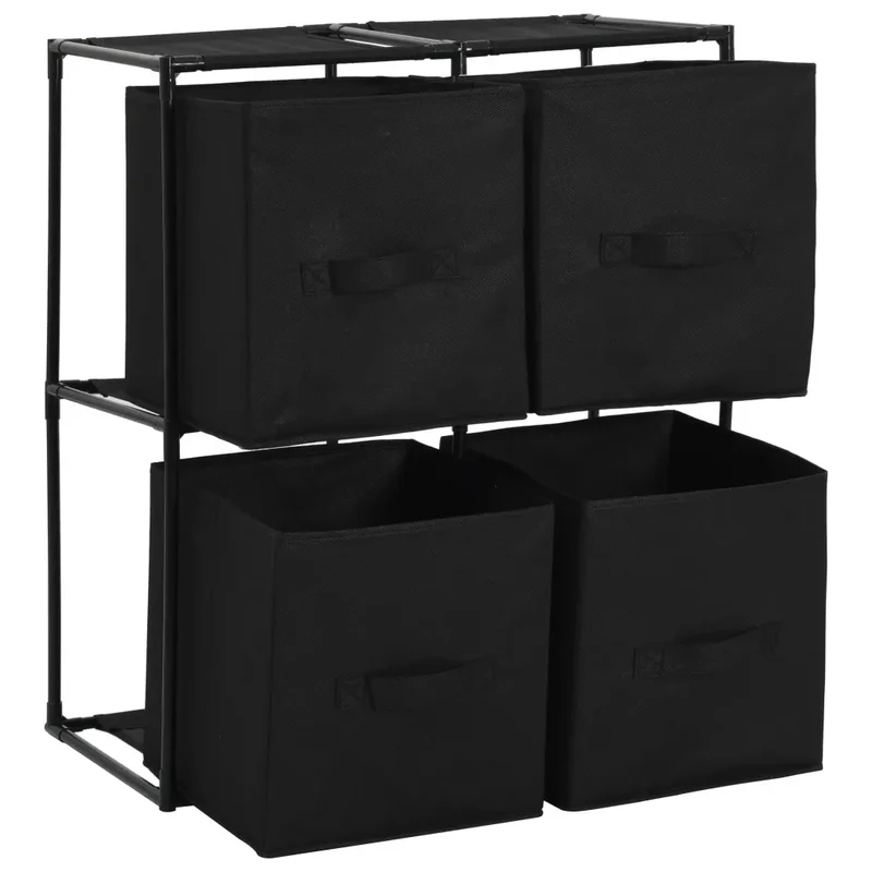 Armoire de rangement avec 4 paniers tissu pratique et élégante 63 x 30 x 71 cm en acier noir 02_0046447