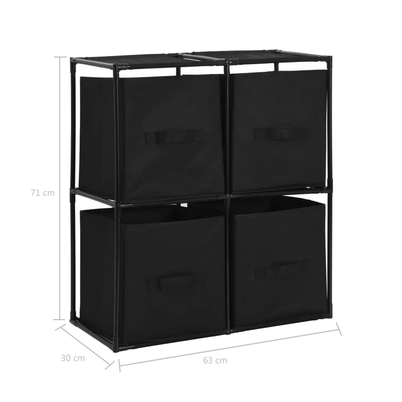 Armoire de rangement avec 4 paniers tissu pratique et élégante 63 x 30 x 71 cm en acier noir 02_0046447
