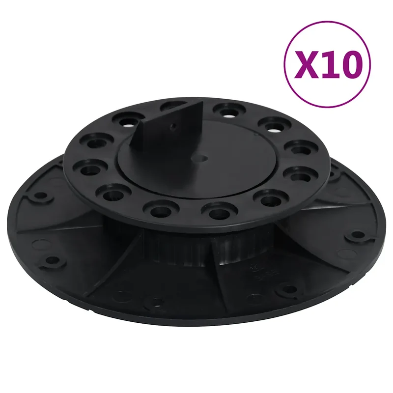 Lot de 10 pieds de terrasse réglables 25-40 mm facile à installer jardin extérieur en polypropylène noir 02_0046079