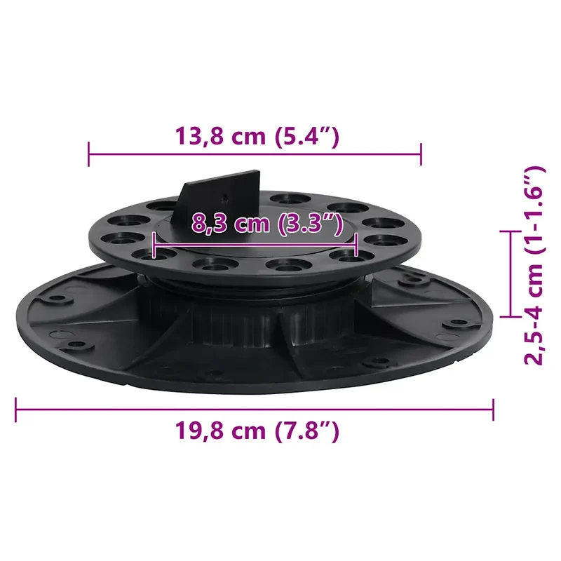 Lot de 10 pieds de terrasse réglables 25-40 mm facile à installer jardin extérieur en polypropylène noir 02_0046079