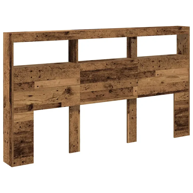 Armoire tête de lit avec rangement et lumières LED 180 x 17 x 102 cm en bois d'ingénierie vieux bois 02_0051950