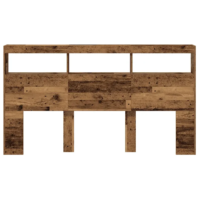Armoire tête de lit avec rangement et lumières LED 180 x 17 x 102 cm en bois d'ingénierie vieux bois 02_0051950