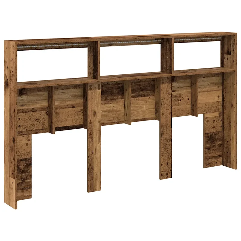 Armoire tête de lit avec rangement et lumières LED 180 x 17 x 102 cm en bois d'ingénierie vieux bois 02_0051950