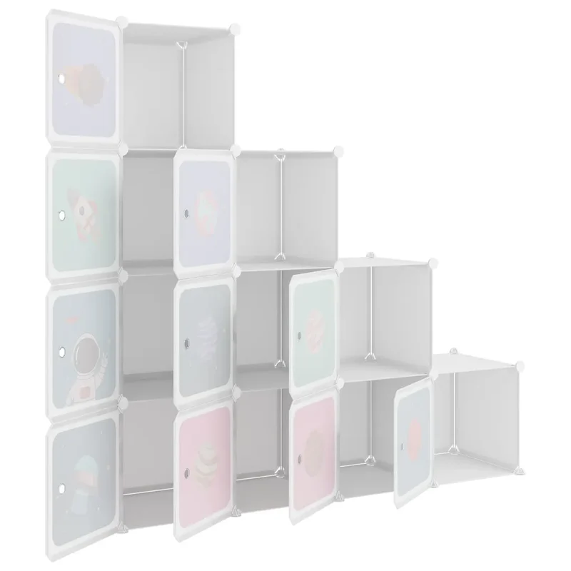 Armoire de rangement cubique enfants 124,5 x 31,5 x 123,5 cm design coloré pratique en PP blanc 02_0047047