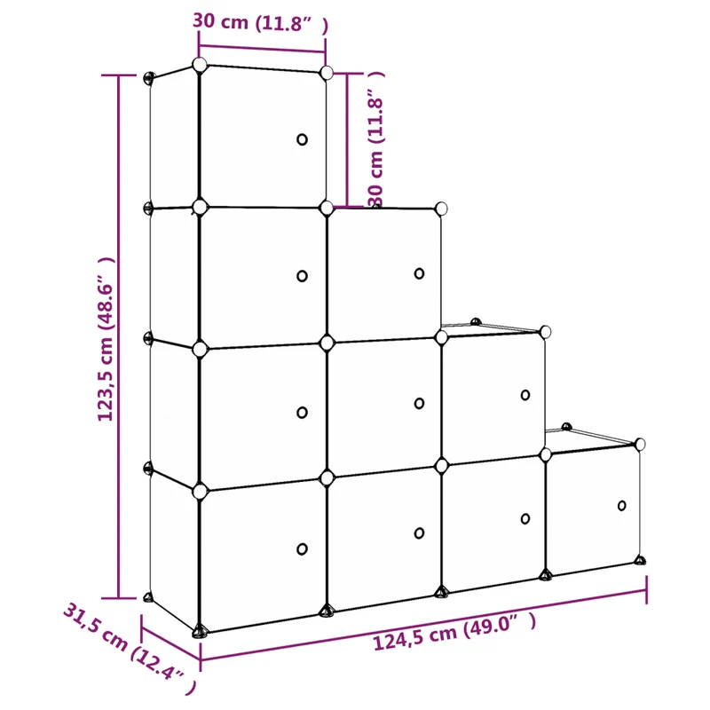 Armoire de rangement cubique enfants 124,5 x 31,5 x 123,5 cm design coloré pratique en PP blanc 02_0047047