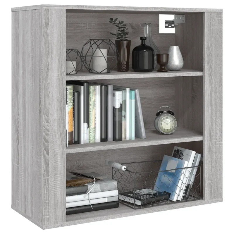 Armoire murale pratique polyvalente 80 x 33 x 80 cm avec 3 étagères en bois d'ingénierie gris 02_0048286