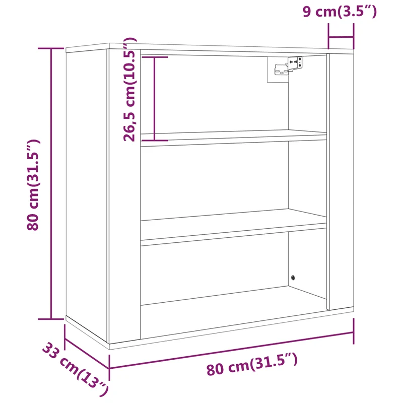 Armoire murale pratique polyvalente 80 x 33 x 80 cm avec 3 étagères en bois d'ingénierie gris 02_0048286