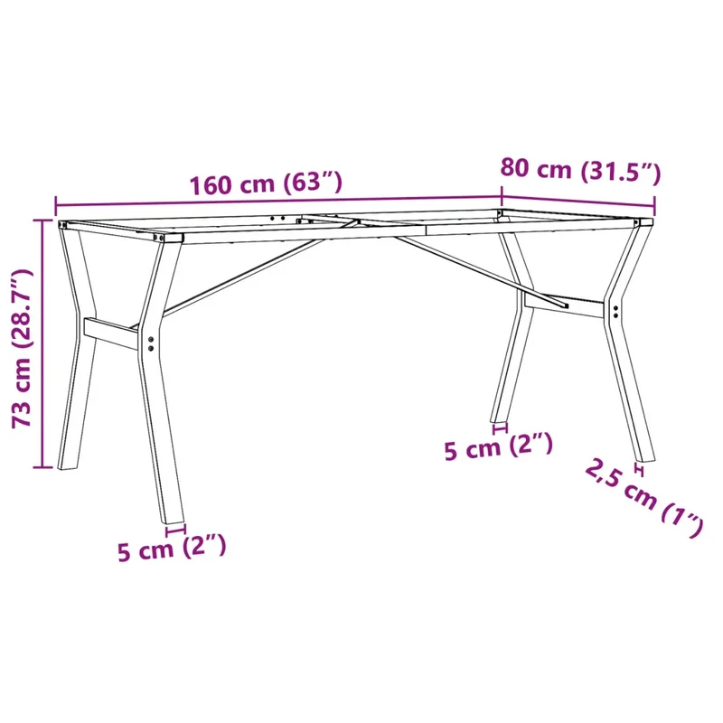 Pieds de table à manger cadre en Y 160 x 80 x 73 cm robustes design industriel en acier noir 02_0047263