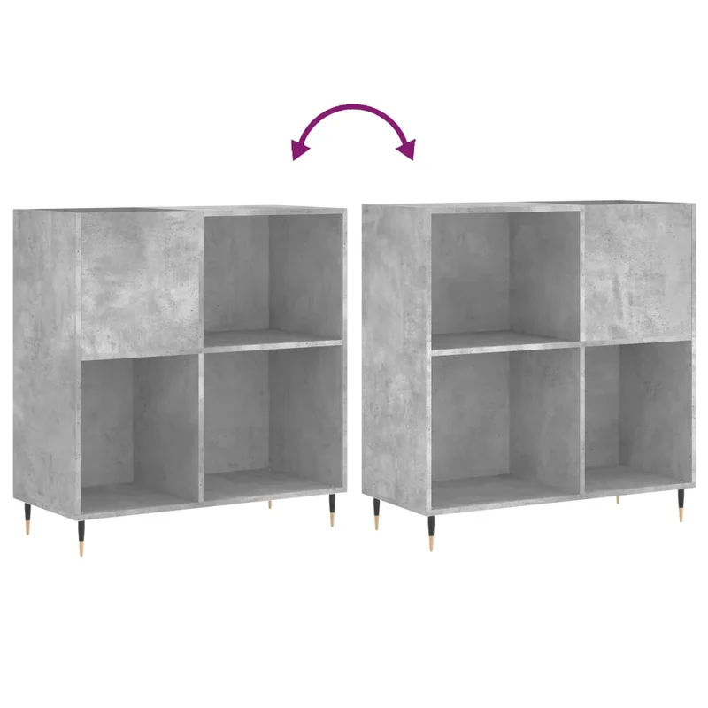 Armoire à disques pratique design industriel meuble rangement salon 84 x 38 x 89 cm en bois gris béton 02_0049163