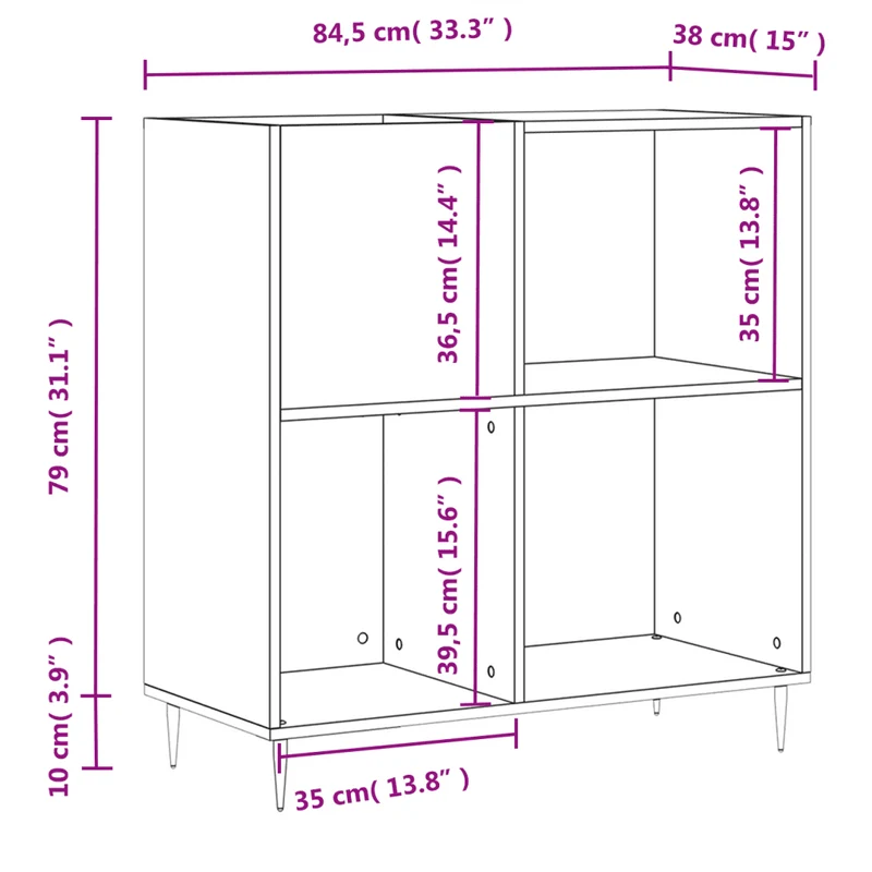 Armoire à disques pratique design industriel meuble rangement salon 84 x 38 x 89 cm en bois gris béton 02_0049163