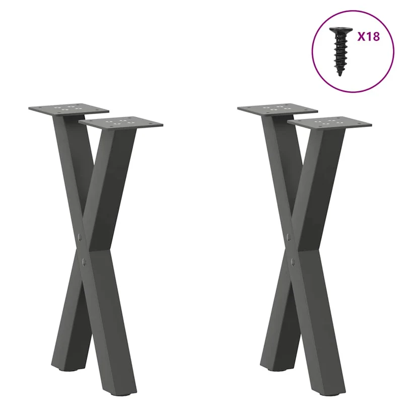 Lot de 2 pieds de table basse en forme de X 38 x 42-43 cm avec niveleurs réglables design moderne en acier anthracite 02_0057168
