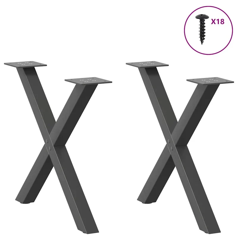 Lot de 2 pieds de table basse en forme de X ajustables 60 x 43 cm en acier anthracite 02_0057175