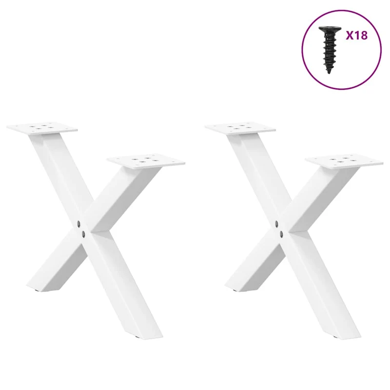 Lot de 2 pieds de table basse en forme de X 60 x 30 cm robustes avec niveleurs réglables en acier blanc 02_0057156
