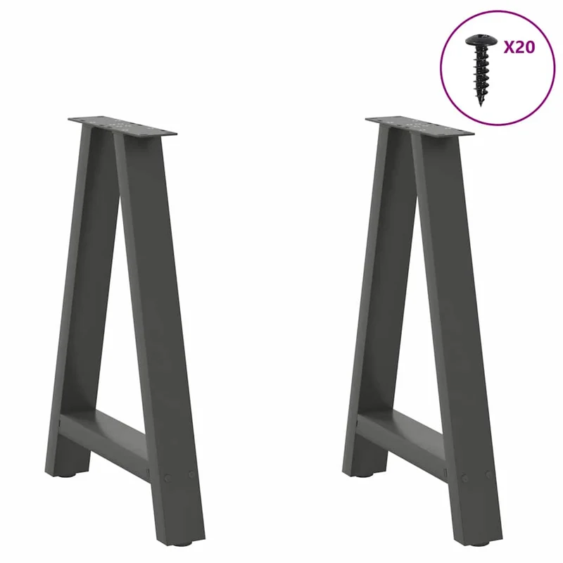 Lot de 2 pieds de table à manger en A 50 x 72-73 cm avec niveleurs réglables design moderne en acier anthracite 02_0057124