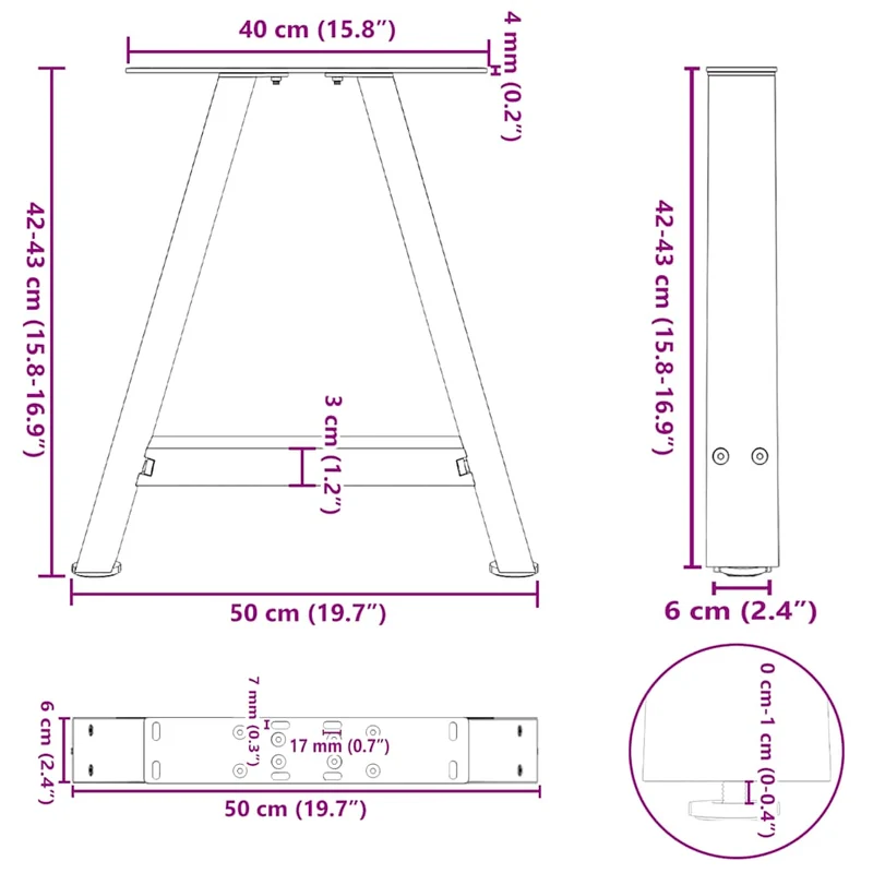Lot de 2 pieds de table basse en forme de A 50 x 42 x 43 cm finition moderne stable en acier anthracite 02_0057114