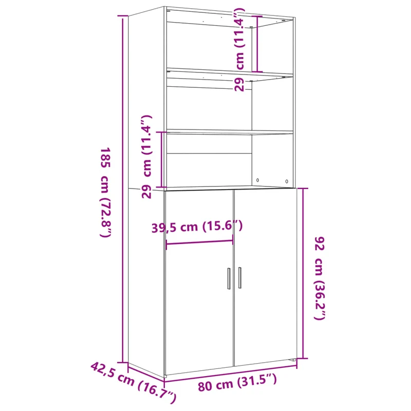 Buffet bahut commode armoire meuble de rangement organisateur cuisine salle de séjour salon haut sonoma 80 x 42,5 x 185 cm bois d'ingénierie marron 02_0034210