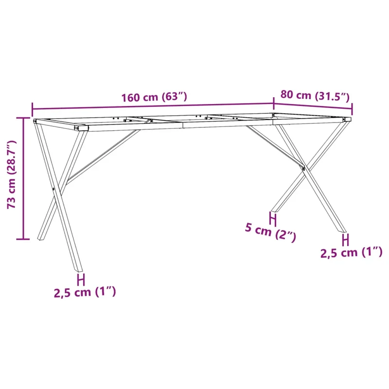Pieds de table à manger cadre en X 160 x 80 x 73 cm robuste et durable style industriel en acier noir 02_0047246
