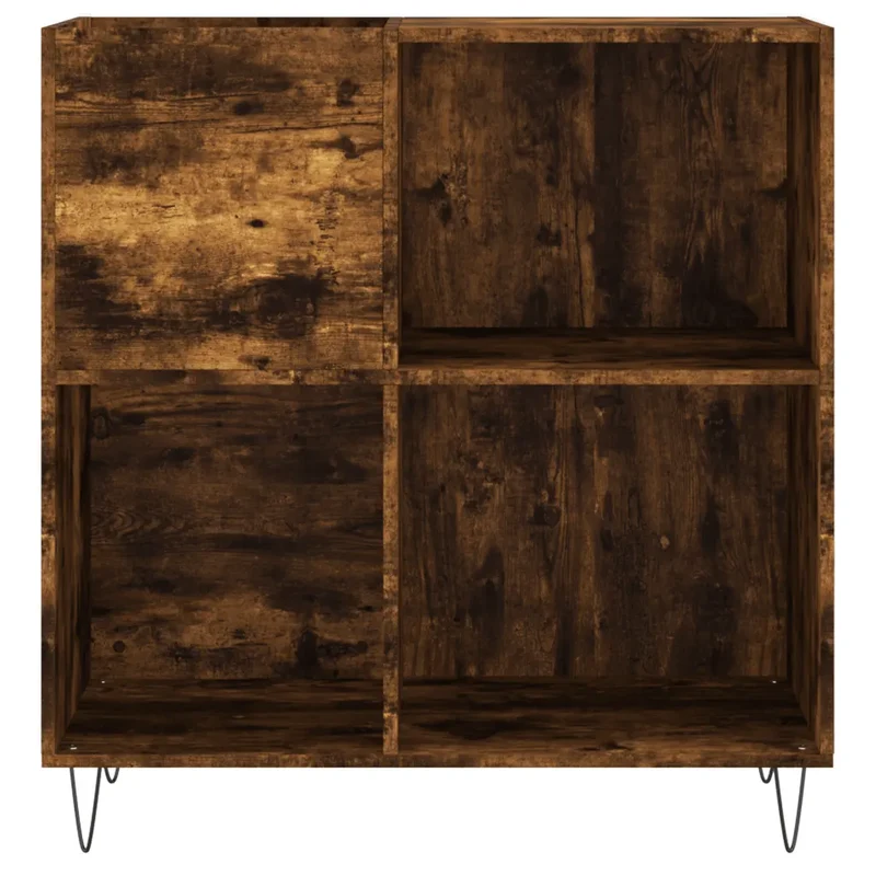 Armoire à disques design classique 84,5 x 38 x 89 cm grand espace de rangement style industriel en bois chêne fumé 02_0049172