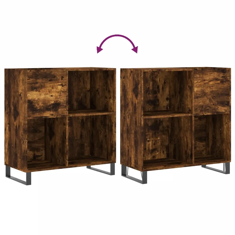 Armoire à disques design classique 84,5 x 38 x 89 cm grand espace de rangement style industriel en bois chêne fumé 02_0049172