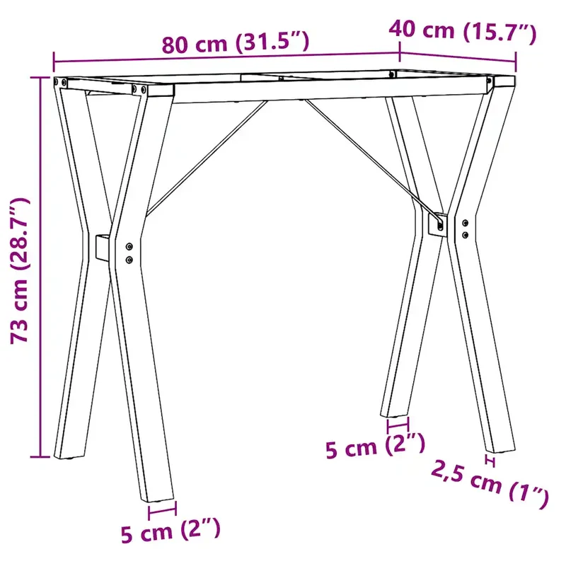 Pieds de table à manger cadre en Y 80 x 40 x 73 cm robustes faciles à installer style industriel en acier noir 02_0047260