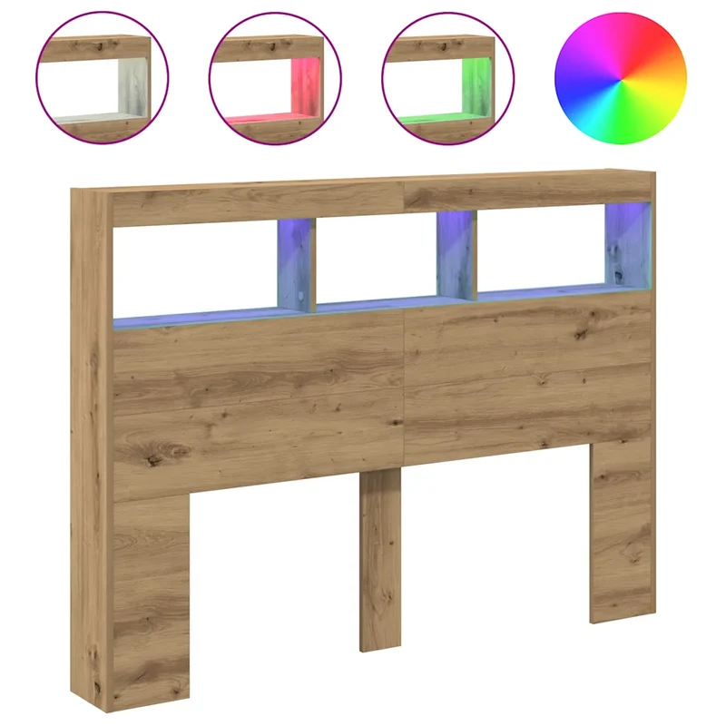 Armoire tête de lit moderne avec LED 140 x 17 x 102 cm rangement pratique style contemporain en bois d'ingénierie chêne artisanal 02_0051945