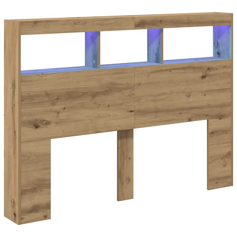 Armoire tête de lit moderne avec LED 140 x 17 x 102 cm rangement pratique style contemporain en bois d'ingénierie chêne artisanal 02_0051945