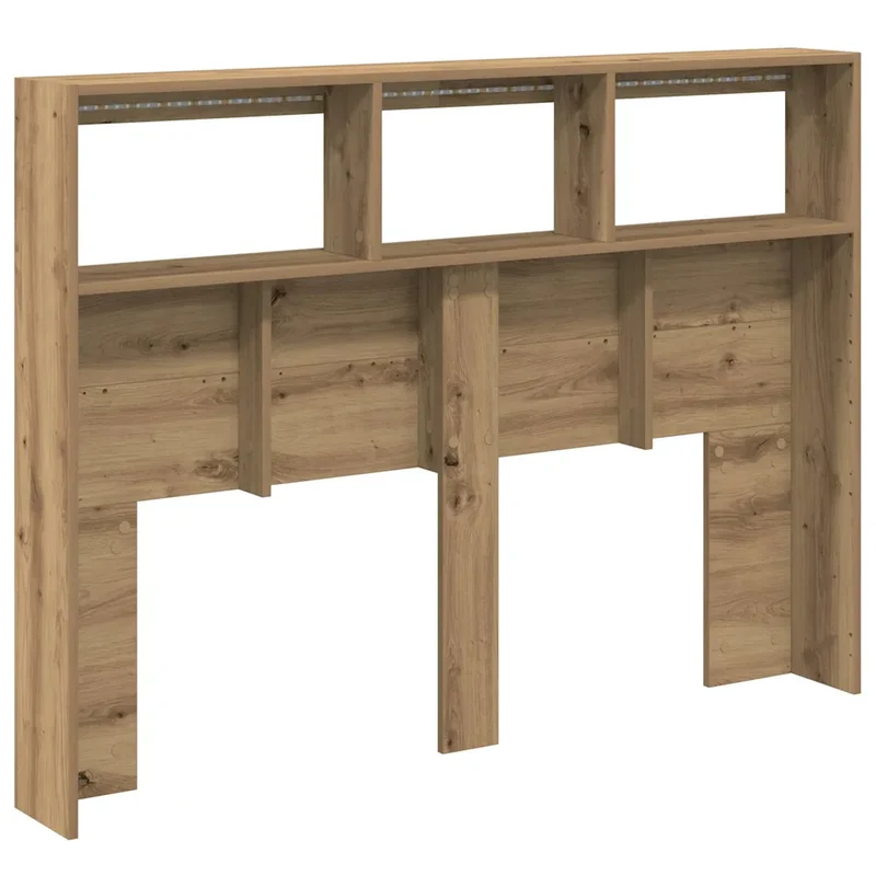 Armoire tête de lit moderne avec LED 140 x 17 x 102 cm rangement pratique style contemporain en bois d'ingénierie chêne artisanal 02_0051945