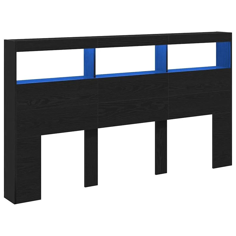 Armoire tête de lit moderne avec lumières LED 180 x 17 x 102 cm en bois d'ingénierie chêne noir 02_0051952