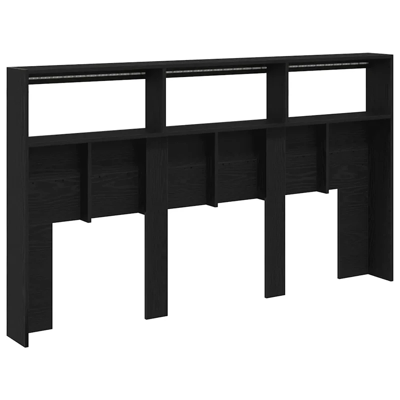 Armoire tête de lit moderne avec lumières LED 180 x 17 x 102 cm en bois d'ingénierie chêne noir 02_0051952