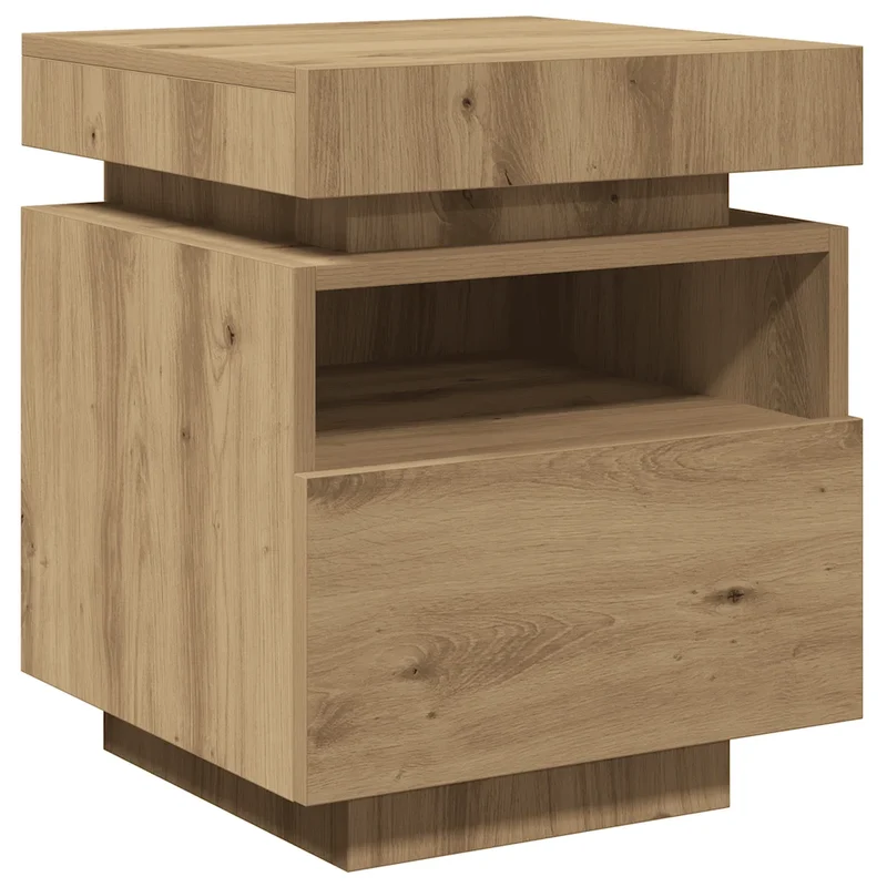 Table de chevet avec éclairage LED pratique rangement 40 x 39 x 48 cm en bois d'ingénierie chêne artisanal 02_0051160
