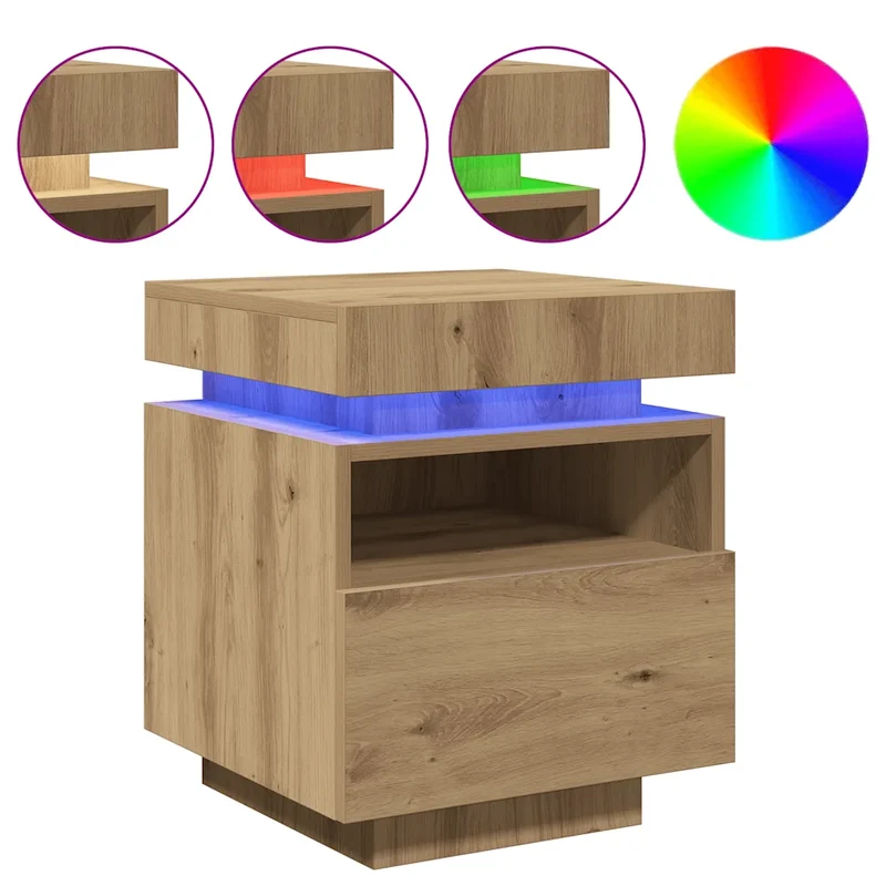 Table de chevet avec éclairage LED pratique rangement 40 x 39 x 48 cm en bois d'ingénierie chêne artisanal 02_0051160
