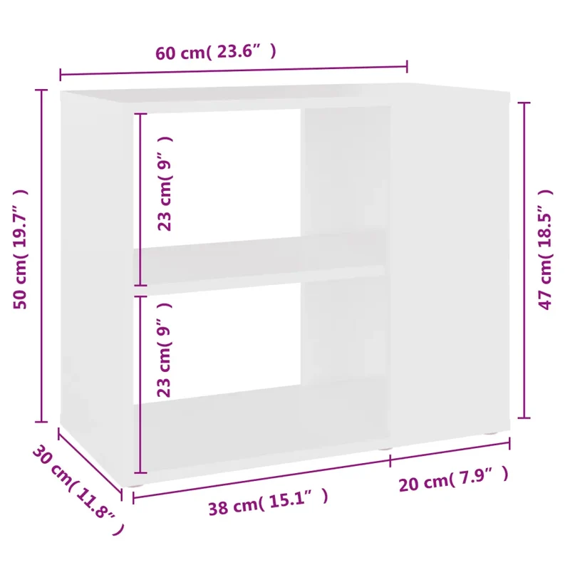 Armoire latérale pratique rangement 60 x 30 x 50 cm en aggloméré blanc 02_0047876