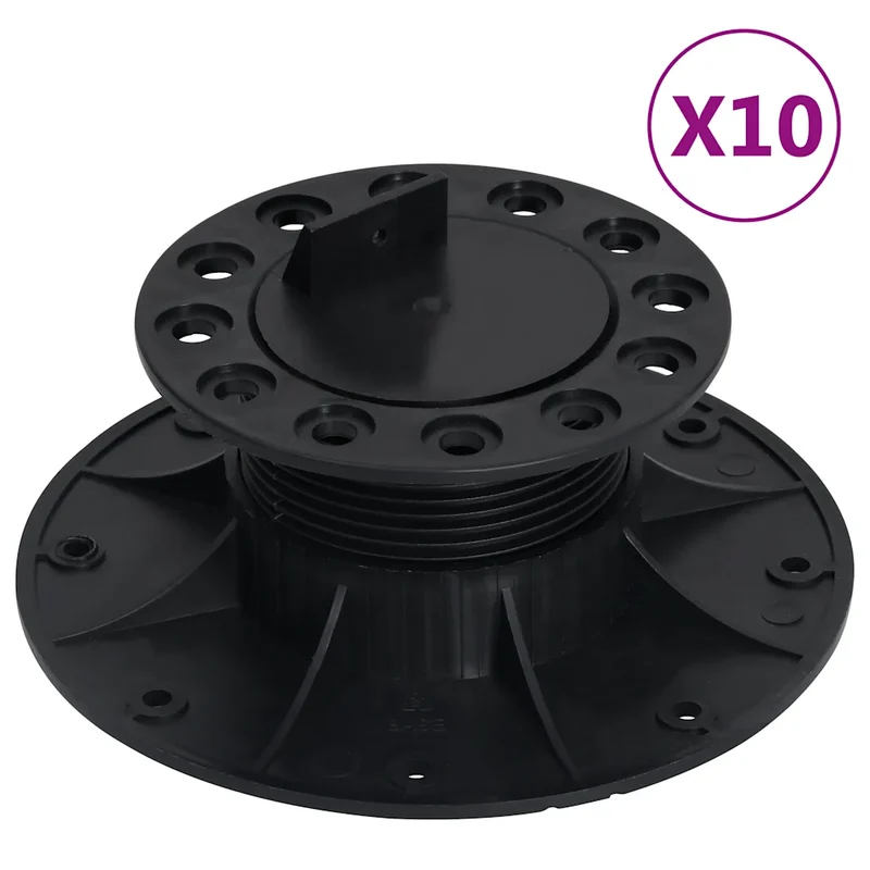 Lot de 10 pieds de terrasse réglables pour surface extérieure ajustable 60-88 mm en polypropylène noir 02_0046080