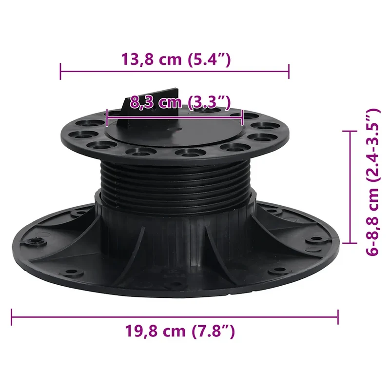 Lot de 10 pieds de terrasse réglables pour surface extérieure ajustable 60-88 mm en polypropylène noir 02_0046080