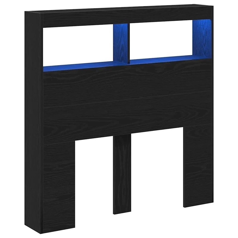 Armoire tête de lit avec LED rangement 100 x 17 x 102 cm design moderne en bois d'ingénierie chêne noir 02_0051943