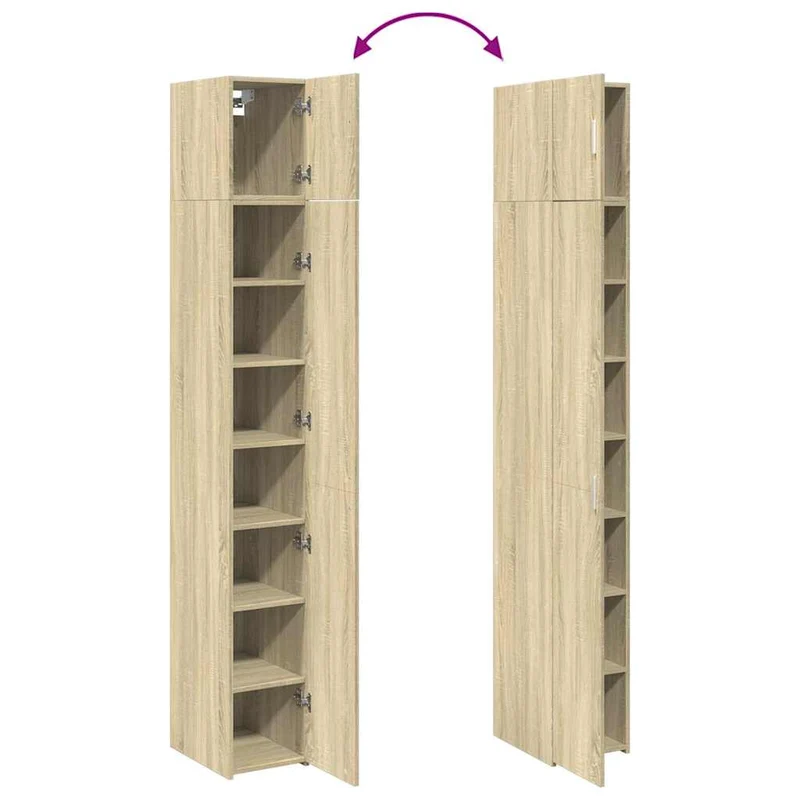 Armoire de rangement mince 30 x 42,5 x 225 cm espace vertical 8 compartiments style contemporain en bois chêne sonoma 02_0055548