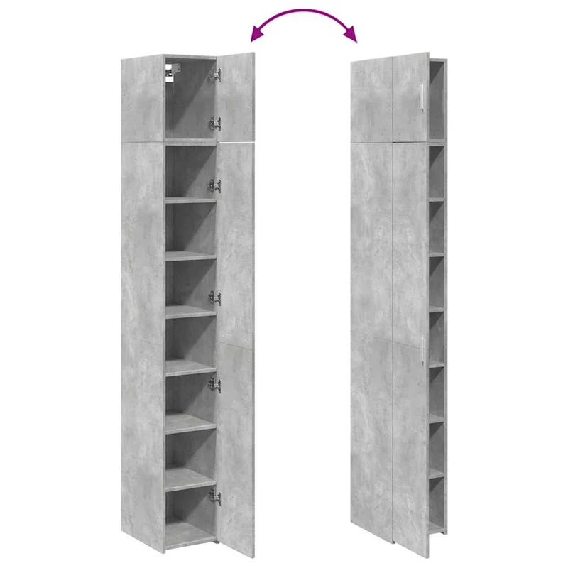 Armoire de rangement mince pour petits espaces 30 x 42,5 x 225 cm avec 8 compartiments style moderne en bois d'ingénierie gris béton 02_0055549