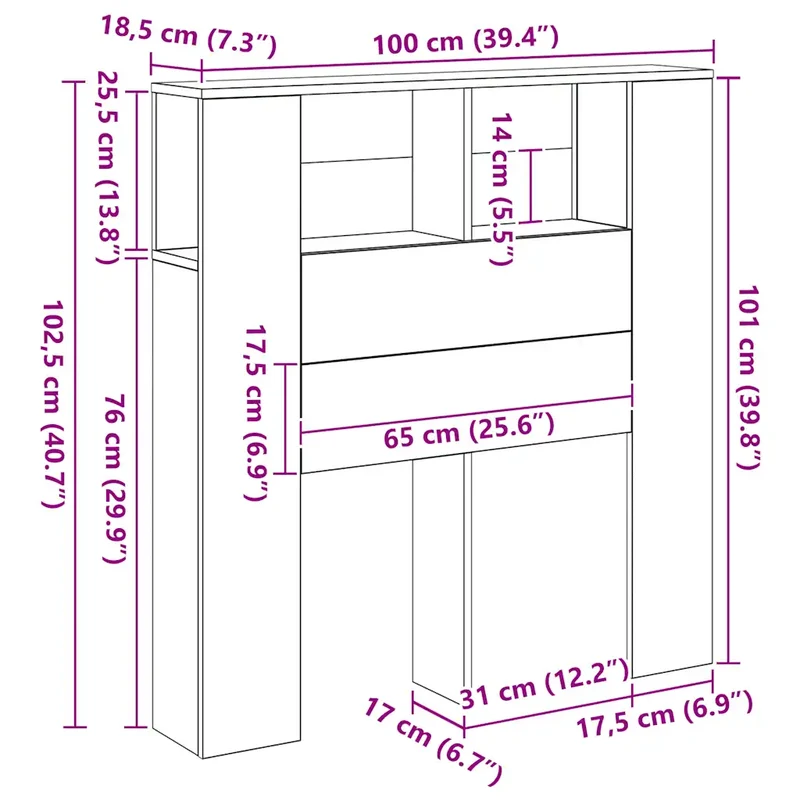 Armoire de tête de lit contemporaine avec rangement 100 x 18 x 102 cm en bois d'ingénierie chêne artisanal 02_0050965