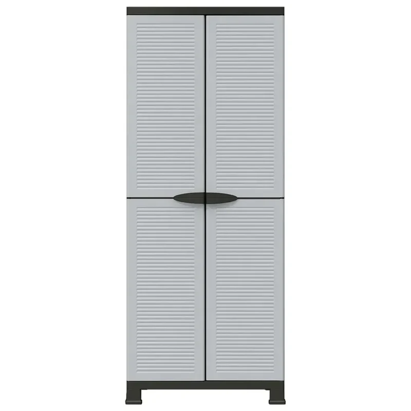 Armoire de rangement compacte 68 x 39 x 171 cm avec 2 portes et 6 étagères design en plastique gris 02_0046948