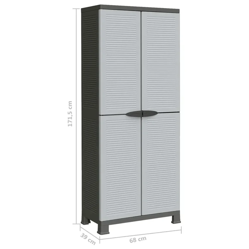 Armoire de rangement compacte 68 x 39 x 171 cm avec 2 portes et 6 étagères design en plastique gris 02_0046948