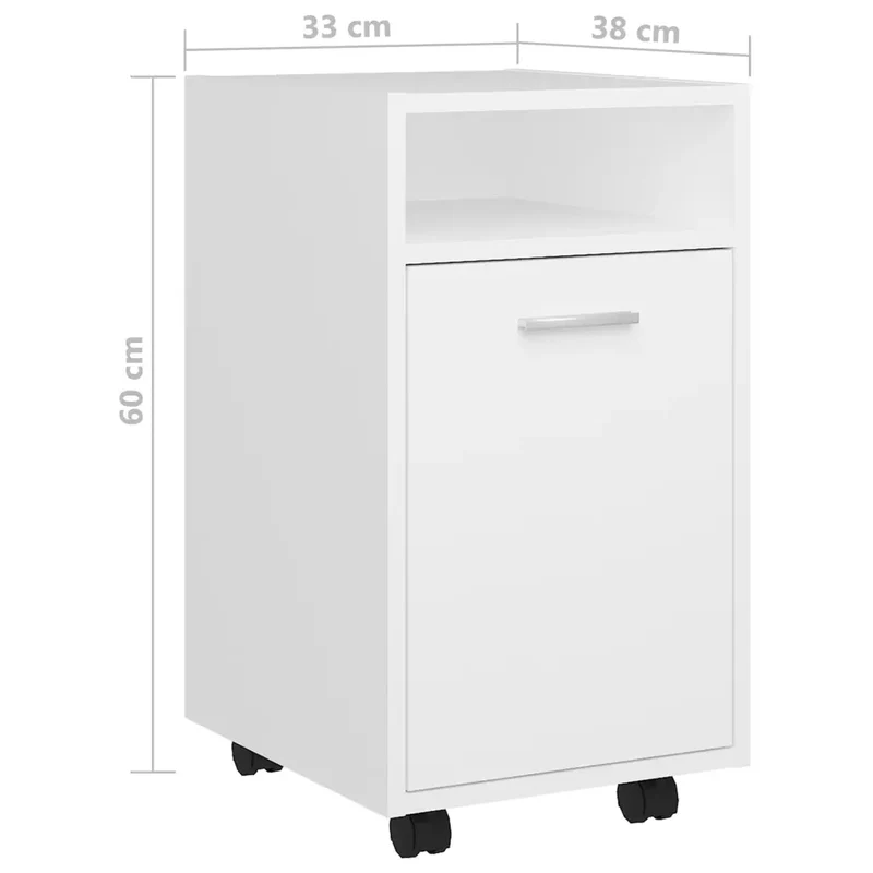 Armoire latérale sur roues pratique 33 x 38 x 60 cm pour rangement moderne en bois d'ingénierie blanc 02_0047774