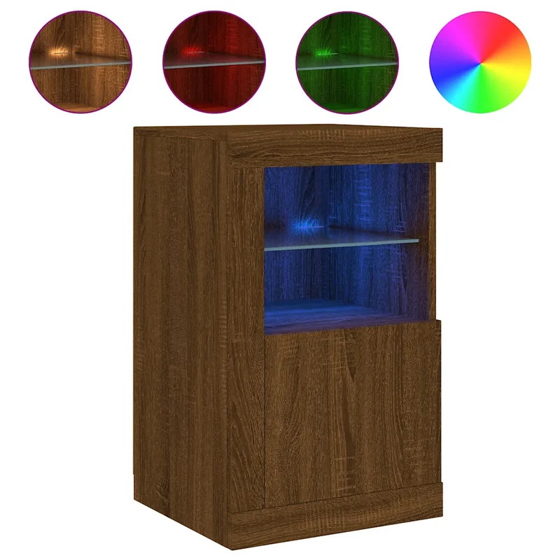 Armoire latérale moderne à éclairage LED 41 x 37 x 67 cm grand espace de rangement style contemporain en bois chêne 02_0049374